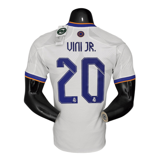 Real Madrid Home Authentic Player [Slim Fit] Player [Slim Fit] Player [Slim Fit] Player 2021/22 Vini JR. 20 FIFA WCC Patch UCL UEFA Foundation Patches - Slim Fit