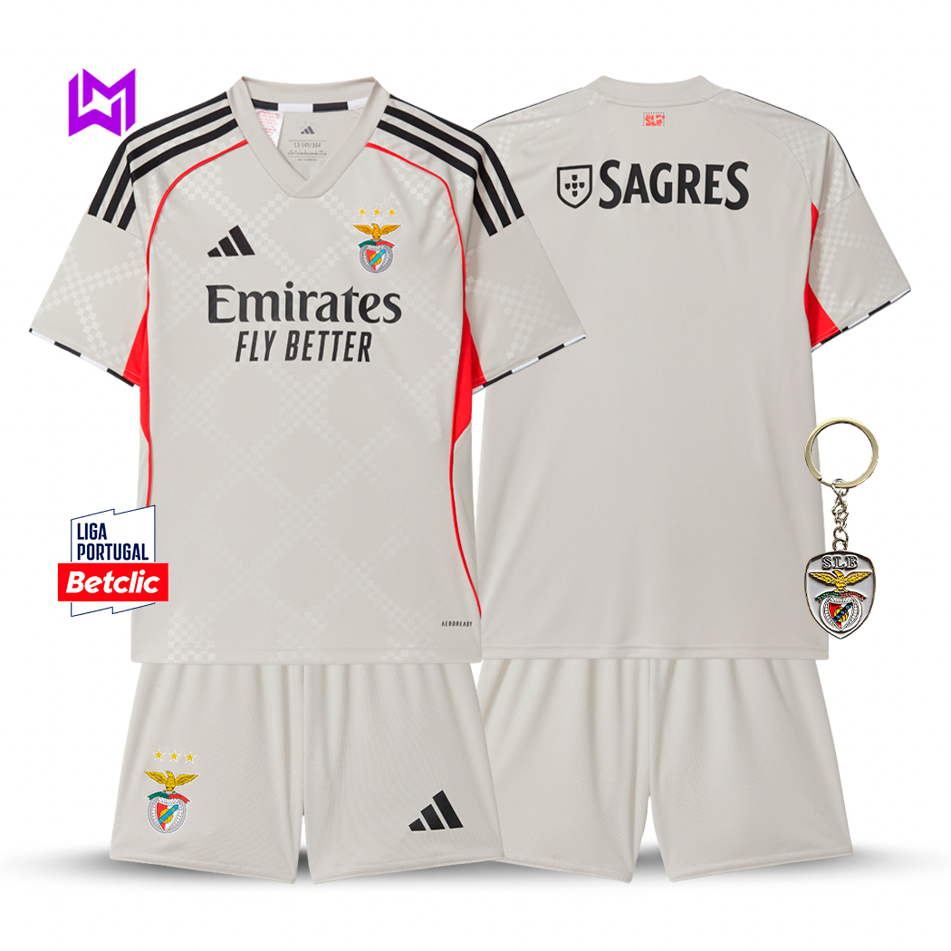 Conjunto Infantil Benfica Alternativa Bege 2025/26 - ÚLTIMAS UNIDADES